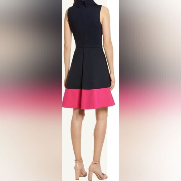 Eliza J Ponte Knit Fit & Flare Color Block Sleeveless Dress NWT size 6 Navy/Pink - Picture 2 of 5